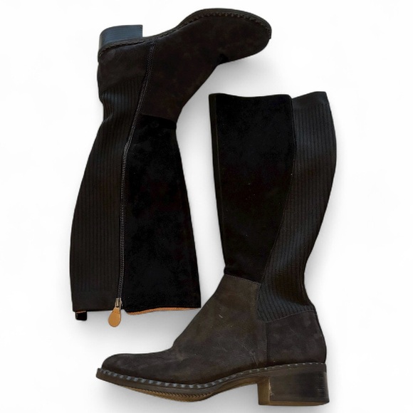 Gentle Souls 10 Kenneth Cole Best Chelsea Suede Tall Riding Boots Black Ribbed - Picture 1 of 8